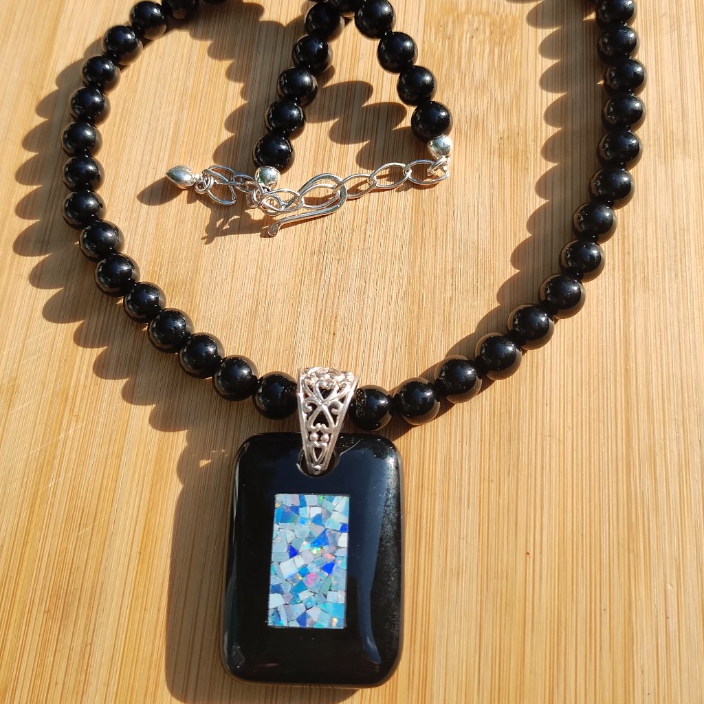 Jay King, Dtr Black Agate Necklace And Black Agate Micro Opal Pendant 925,